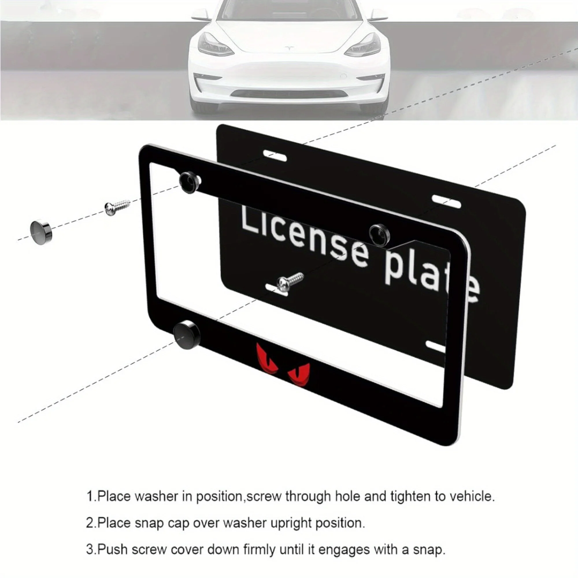 1pc Aluminum Personalized License Plate Frame, Black License Plate Frame, Eye Pattern Design, Staring with Red Eyes, Terrifying - view 4