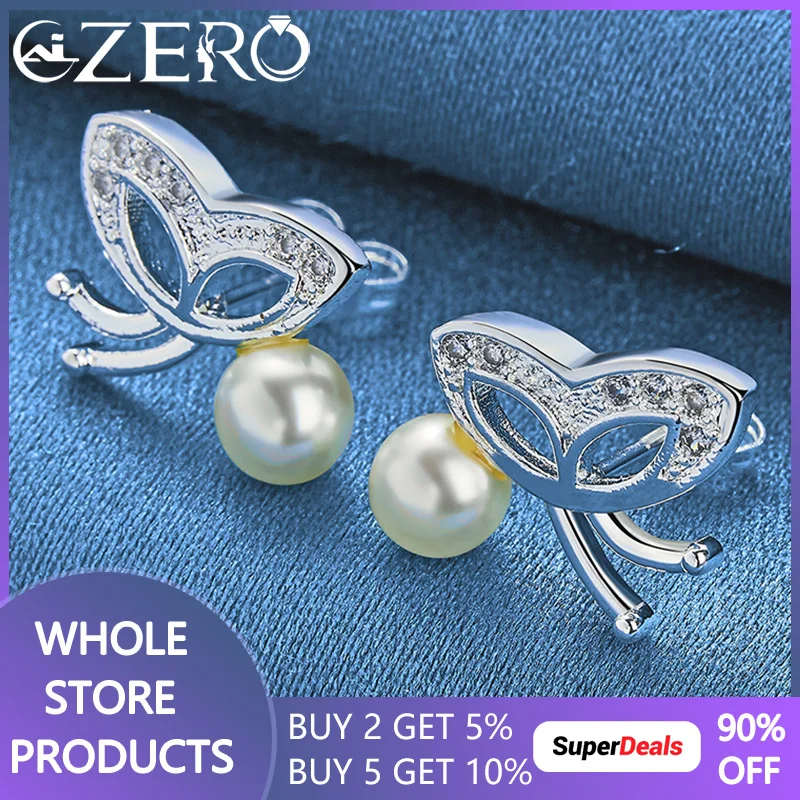 

ALIZERO 925 Sterling Silver Butterfly Man-Made Pearl Stud Earrings For Women Fashion Wedding Engagement Party Jewelry Gifts