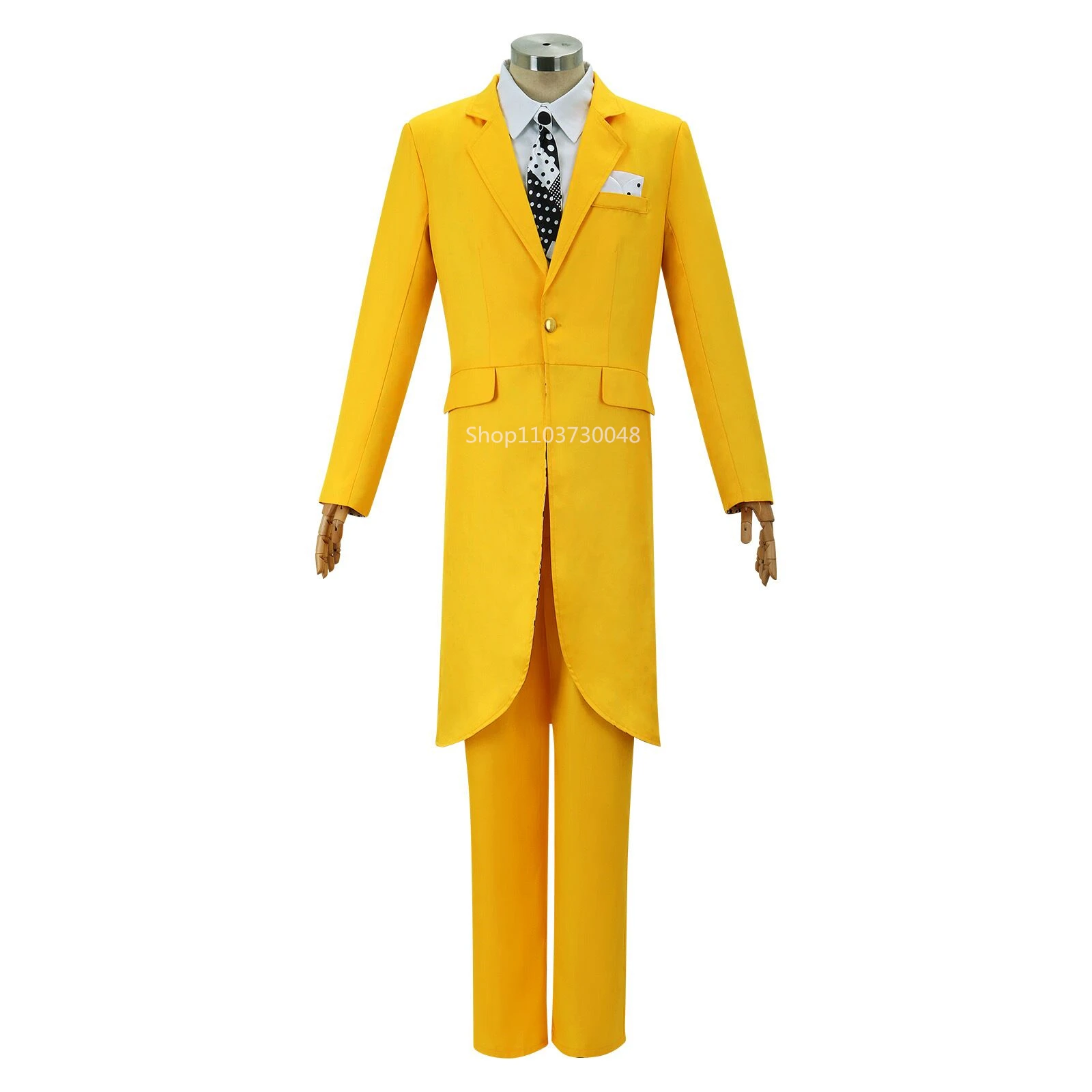 Halloween Costume Yellow Men 2 Piece Suits Formal Groom Tuxedos for Prom Party Long Coat Fashion Clothing Set Jacket with Pants