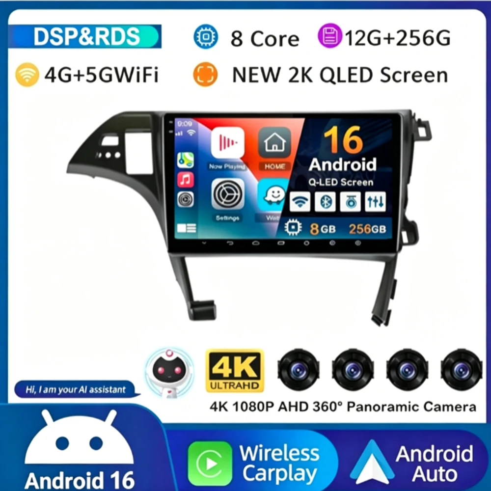 Android 16 Carplay Auto For Toyota Prius XW30 2009 2010 2011 2012 2013 2014 2015 Car Radio GPS Stereo Multimedia Player BT DSP
