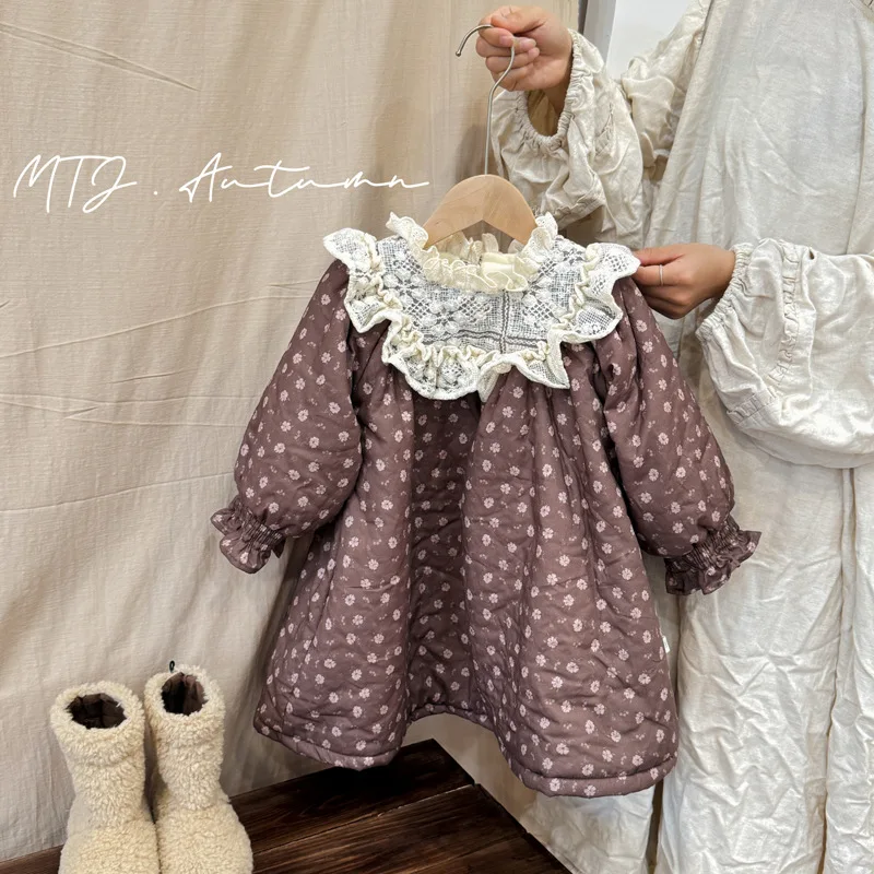 

Новое осенне-зимнее платье для девочек, бархатная юбка с хлопковой подкладкой и цветочным принтом, корейская версия, кружевная детская хлопковая юбка