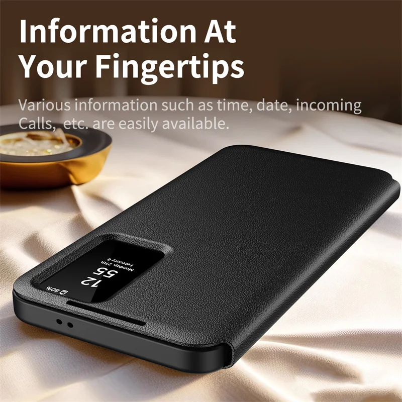 For Samsung Galaxy S22 S23 S24 S25 Ultra 25 Plus Case Original PU Leather Card Pocke Flip Smart Display Transparent Window Cover - Image 4