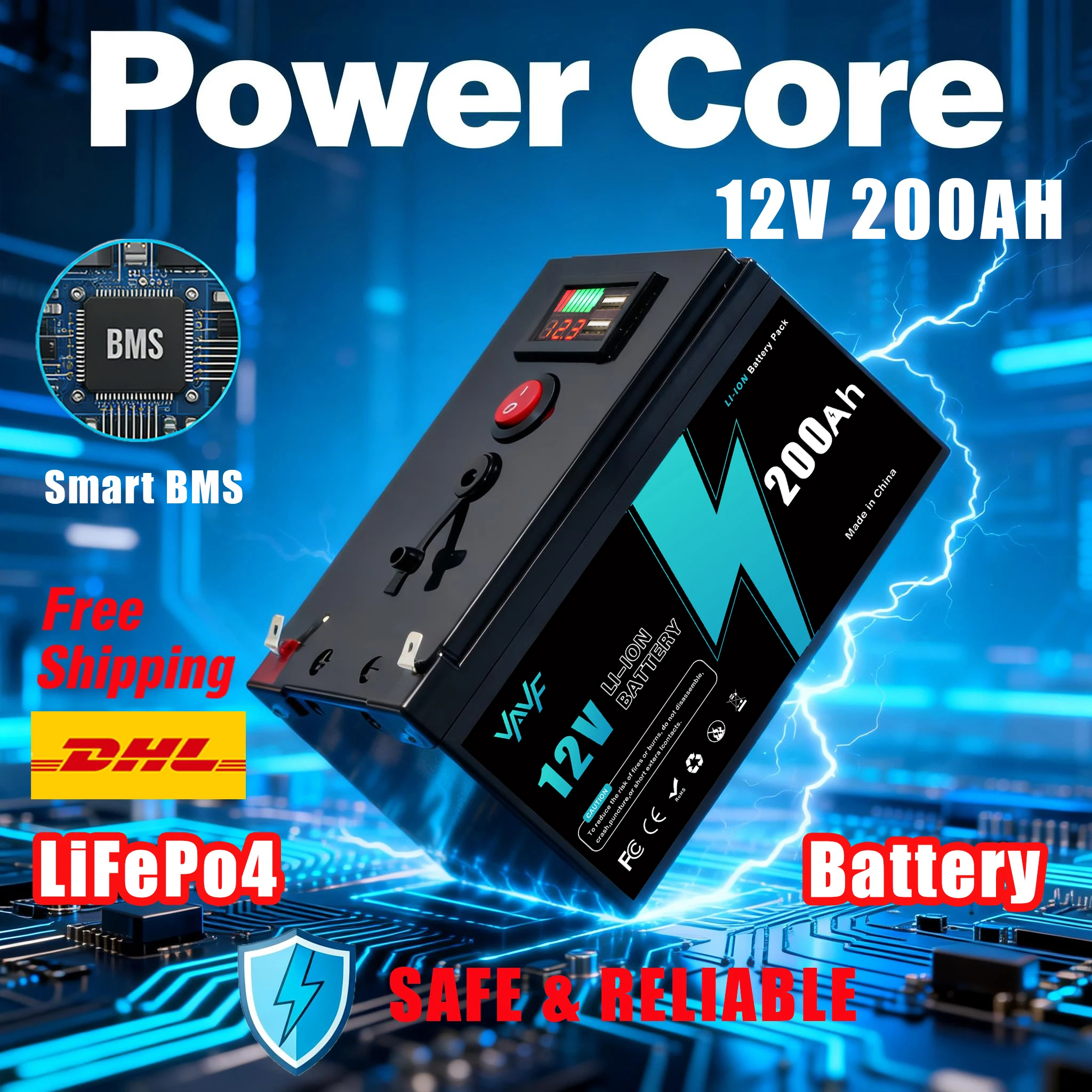 

12V Rechargeable Battery200AH Solar Batterywith BMS-Optimized for Home Solar Systems, Off-Grid Living, RV&Boat Electric