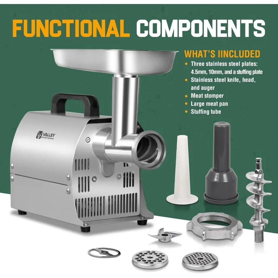Сверхмощная электрическая мясорубка из нержавеющей стали с двигателем мощностью 0,4 л.с. мощностью 300 Вт для домашнего и коммерческого использования. Идеально подходит для изготовления колбас.