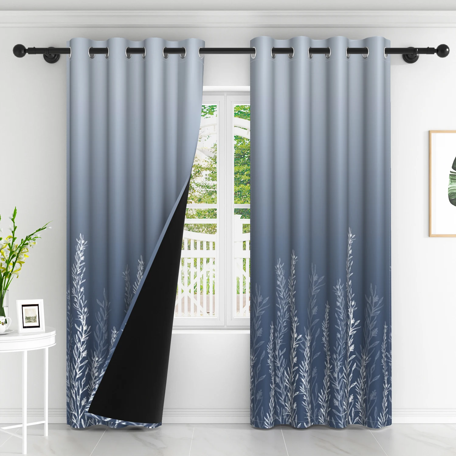 Gradient Leaf Print Blackout Curtains 3