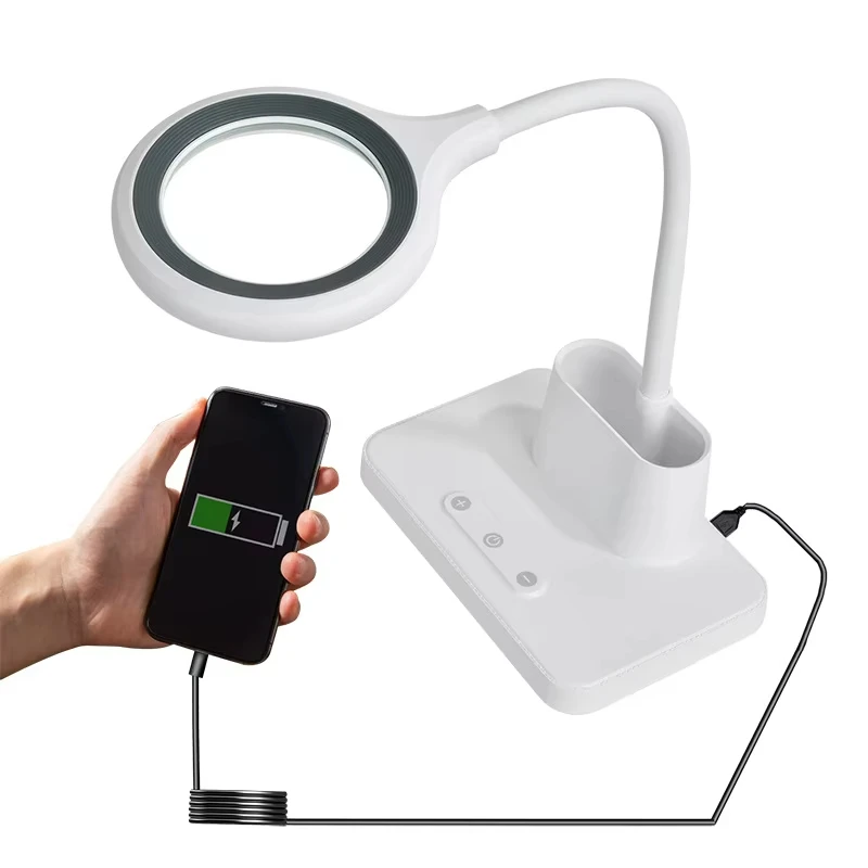 5X LED Rechargeable Desktop Illuminated Magnifier 360° Adjustable High Vision Magnifier Lamp for Repair/Reading/Nail Beauty