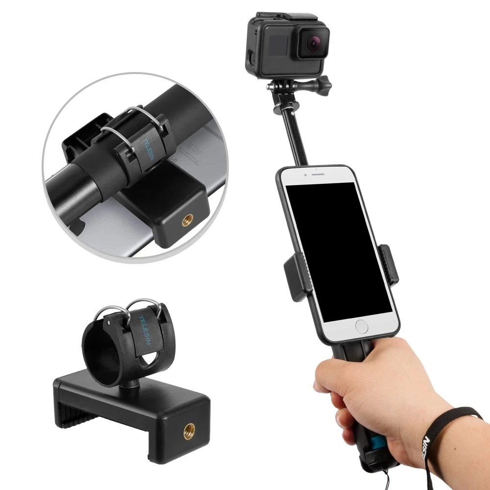 TELESIN 6 in 1 Extendable Aluminum Alloy Selfie Stick 360 Rotate Detachable Tripod Mount Phone Holder for GoPro 12 13 Insta360