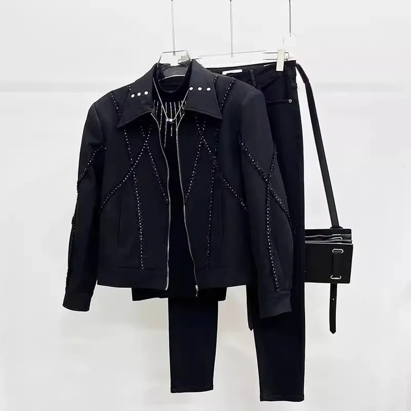 2025 New American Style Trendy Heavy Craft Personality Turn-Down Collar Jacket Coat Youth Handsome Long Sleeve Jacket for Men