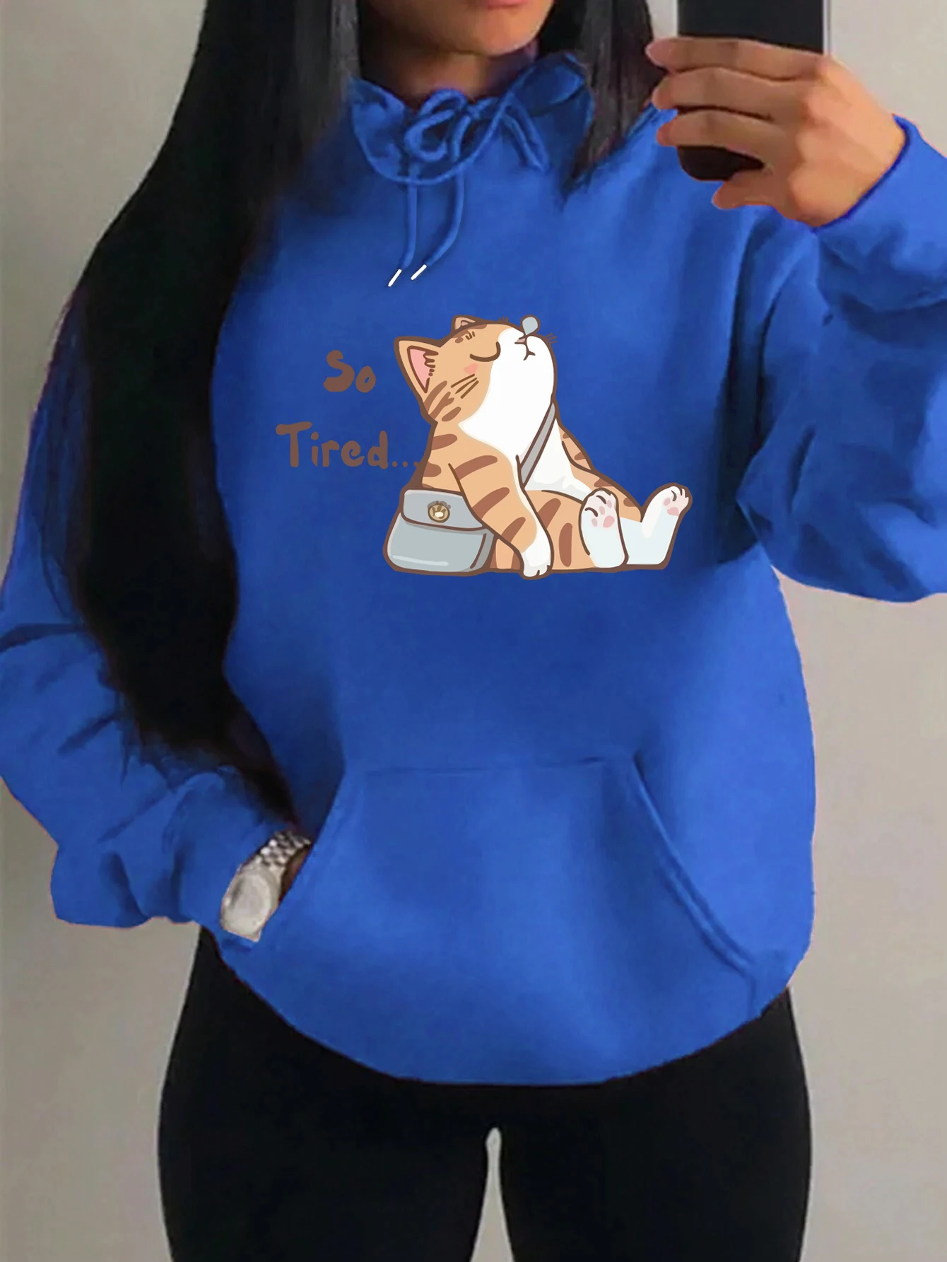 

The Abstract Cat Is Too Tired Pattern Hoodies Female Hip Hop Personality Hoody Fashion Fleece Clothes Y2K Pocket Pullovers