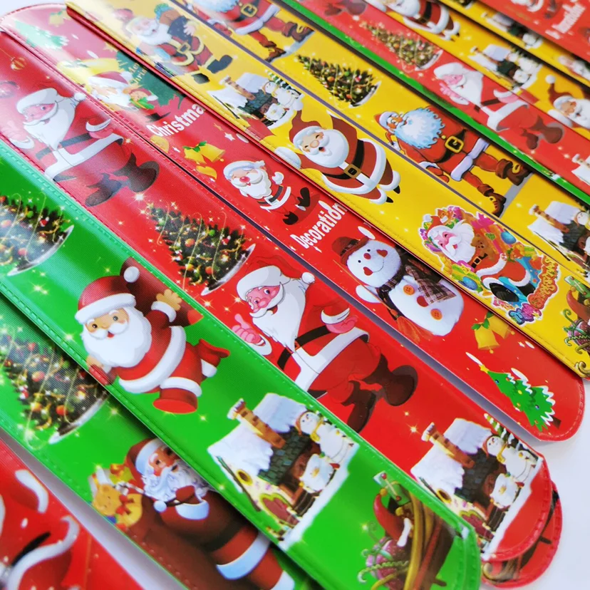 20Pcs Led Christmas Slap Circle Children Gifts Snowman Santa Claus Deer Clap Bracelets Kids Toy Xmas Party Favors Happy New Year