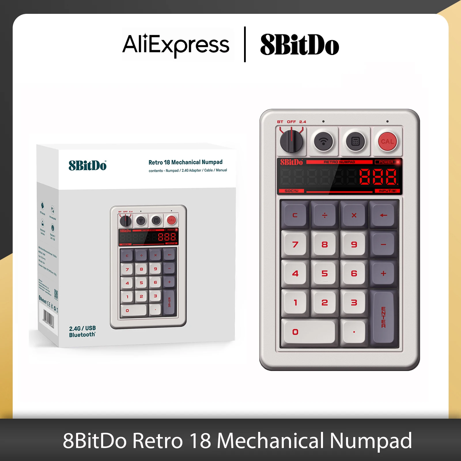 8BitDo Retro 18 Mechanical Numpad, Supports Calculator Mode, Bluetooth/2.4G/Wired Numpad for Windows and Android