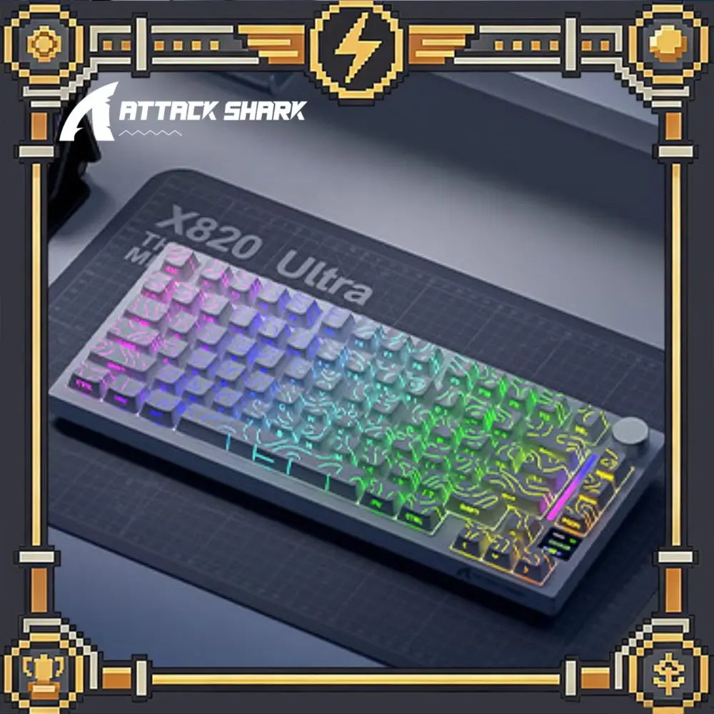 ATTACK SHARK X820 Ultra Mechanical Keyboard 75% Tri-mode Bluetooth Wireless With CNC Knob Gasket Hot Swap RGB 4000mAh Keyboard