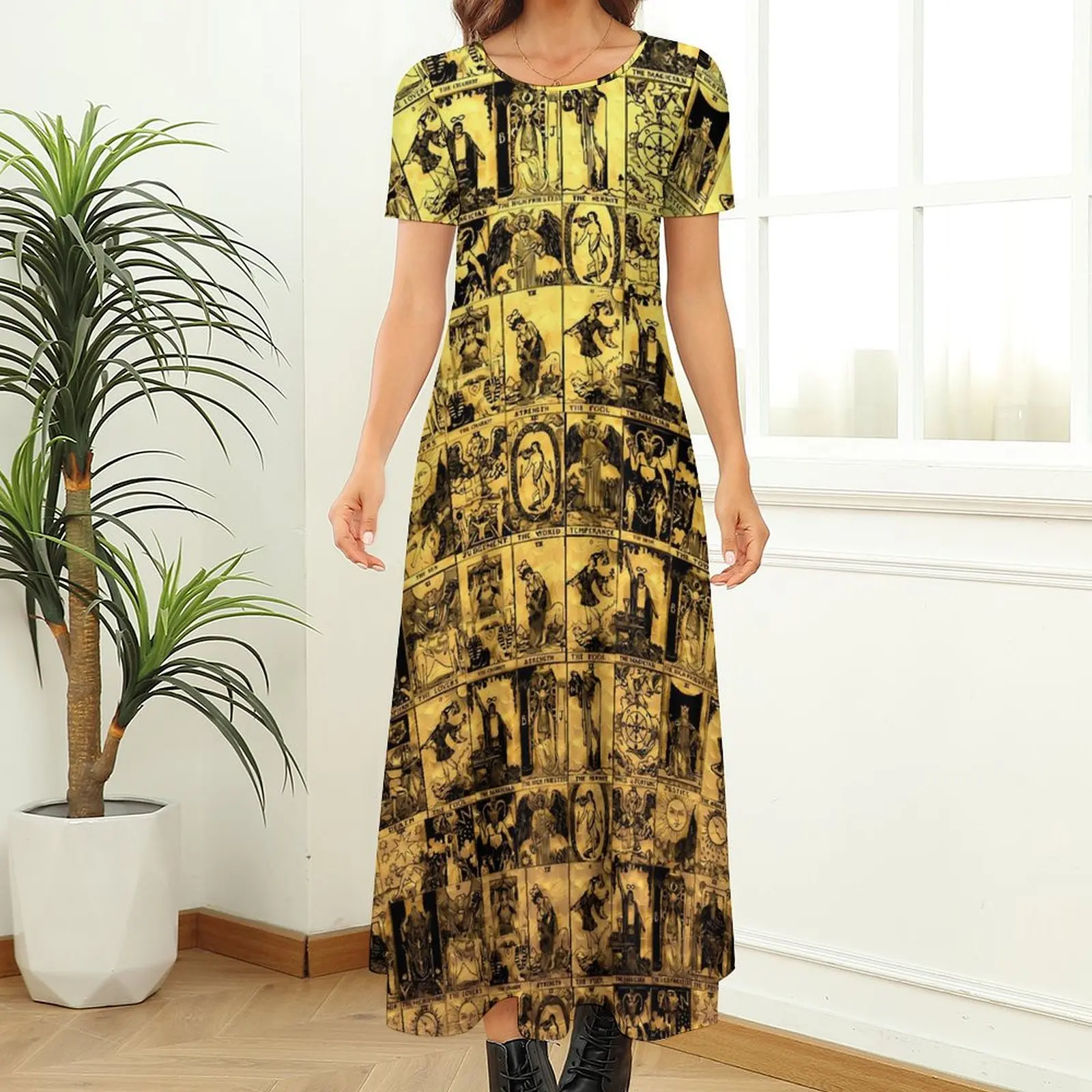 Gold And Black Tarot Dress A Major Arcana Streetwear Boho Beach Long Dresses Women Party Maxi Dress Big Size 6XL 7XL