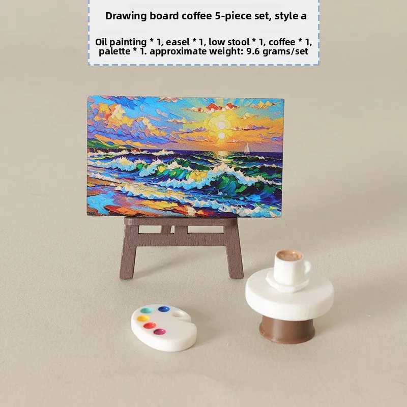 1set Dollhouse Painting Board Vintage-Style Oil Painting Replica Art Tools Model DIY Accessories Desktop Miniature Decorations