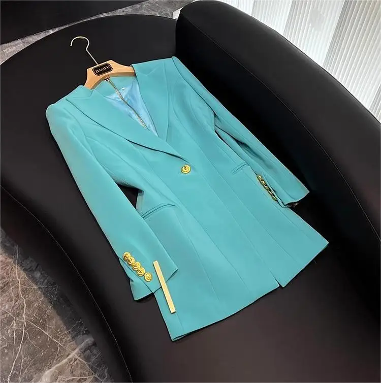 2024 Spring Fashion High Quality Solid Long Sleeve Women Office Blazer Notched Single Button Lady Short Mini Slim Dress