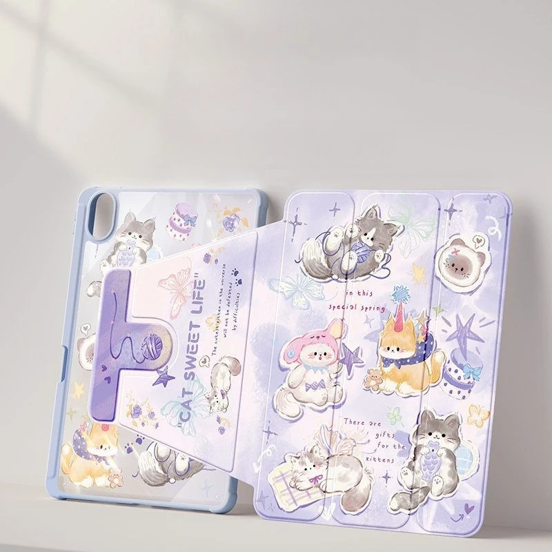 Cute Cartoon Kitten IPad Case for IPad Air8 9th 10.2 10th 10.9 Air4/5 11th A16 Pro 11in Mini6/7 8.3in Acrylic Shockproof Cover