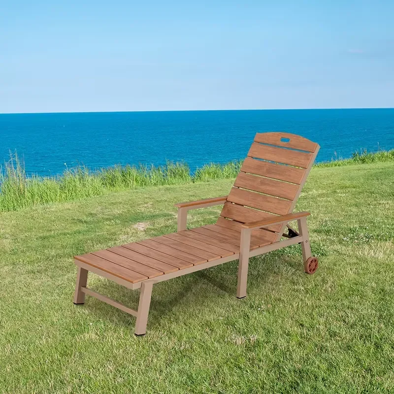 Modern Exterior Pool Aluminum Chaise Lounge Chairs Furniture Outdoor Garden Plastic Wood Sun Lounger with Wheels