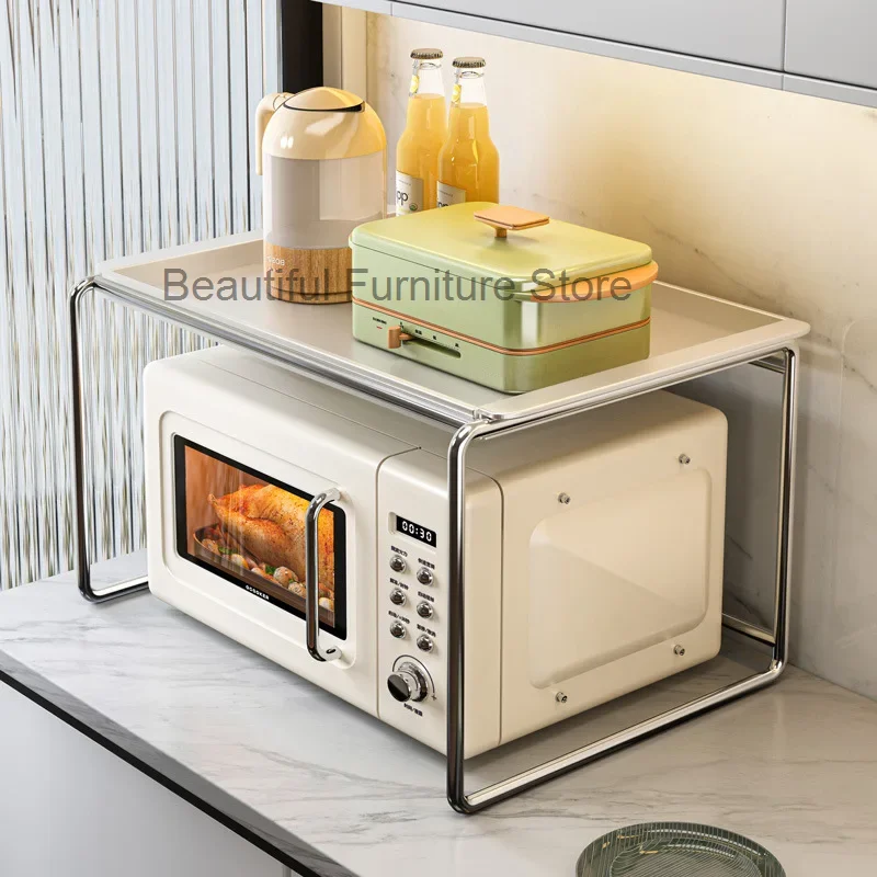 

2023 Light Luxury 2 Layer Kitchen Microwave Shelving Multifunctional Countertop Oven Expansion Stand Storage Shelf Organization