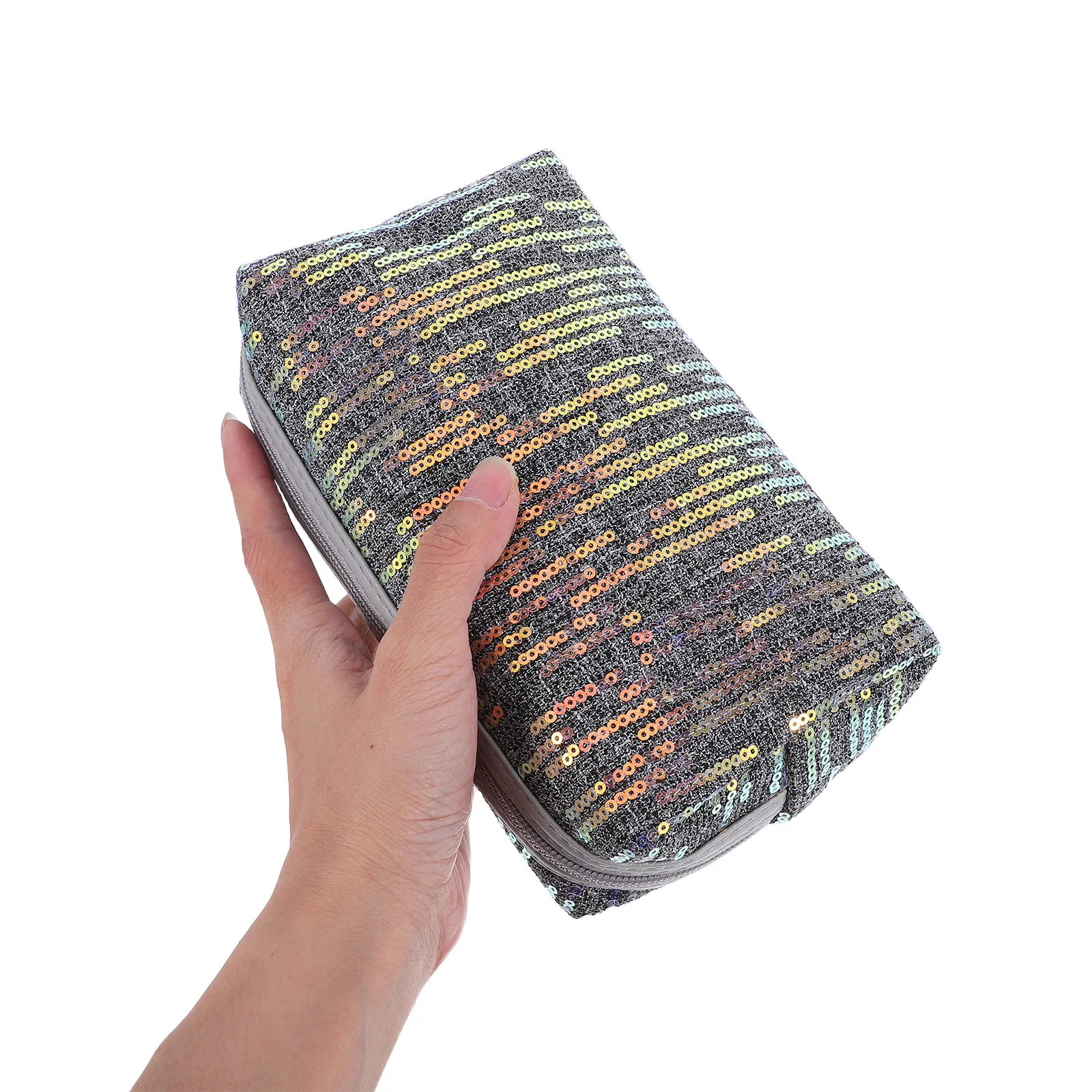 

Glitter Makeup Bag Sequin Embroidery Large Capacity Portable Travel Organizer Toiletry Pouch for Women