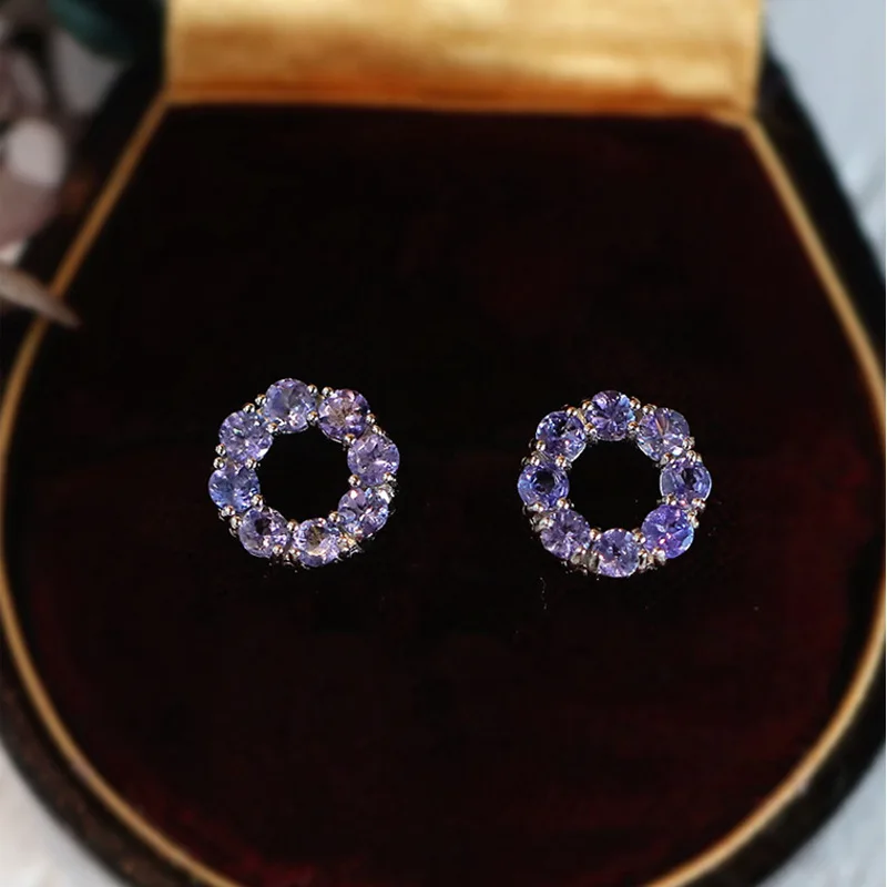 Tanzanite zircon 925 sterling silver stud earrings 2025 original new donut women frenchhigh luxury high-end earrings wholesale