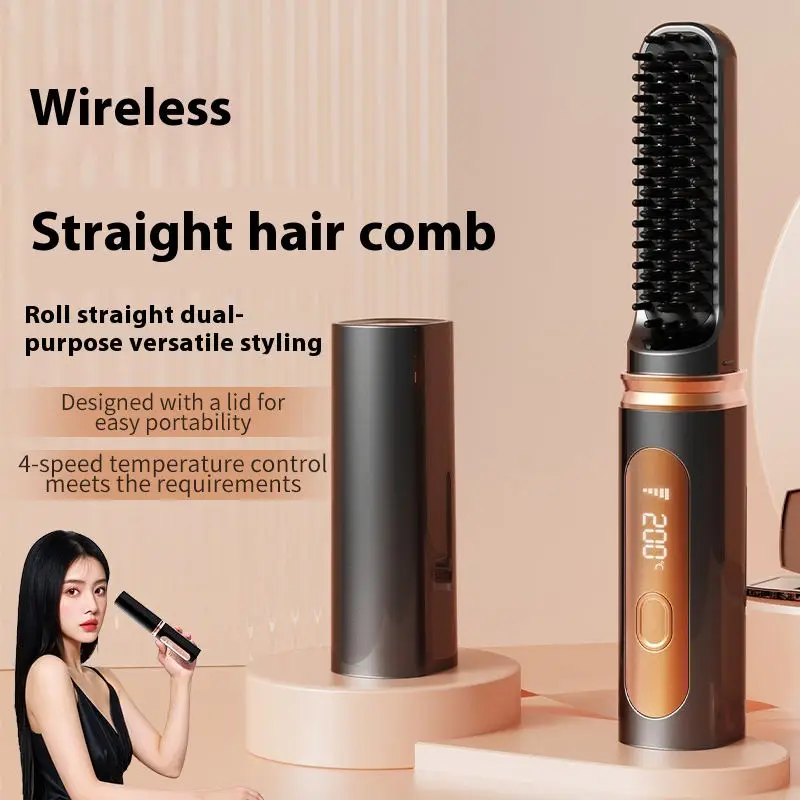Portable Hair Straightening Comb Negative Ion Traceless Comb Smart Rechargeable Mini Hair Straightener