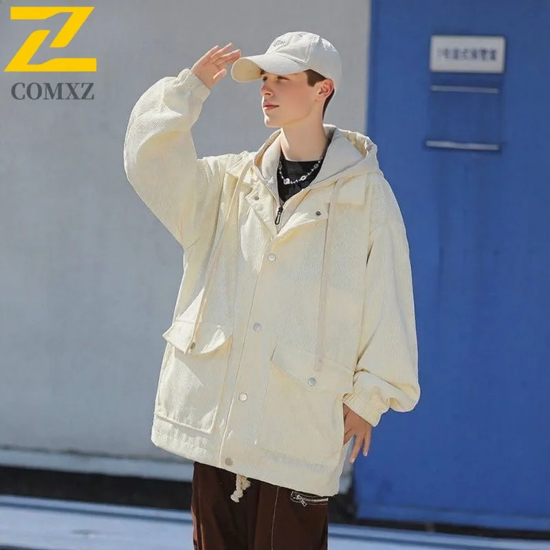 

COMXZ 2025 Мужская и женская бейсбольная куртка с вышивкой для пар, осень-зима, повседневное свободное универсальное пальто с капюшоном