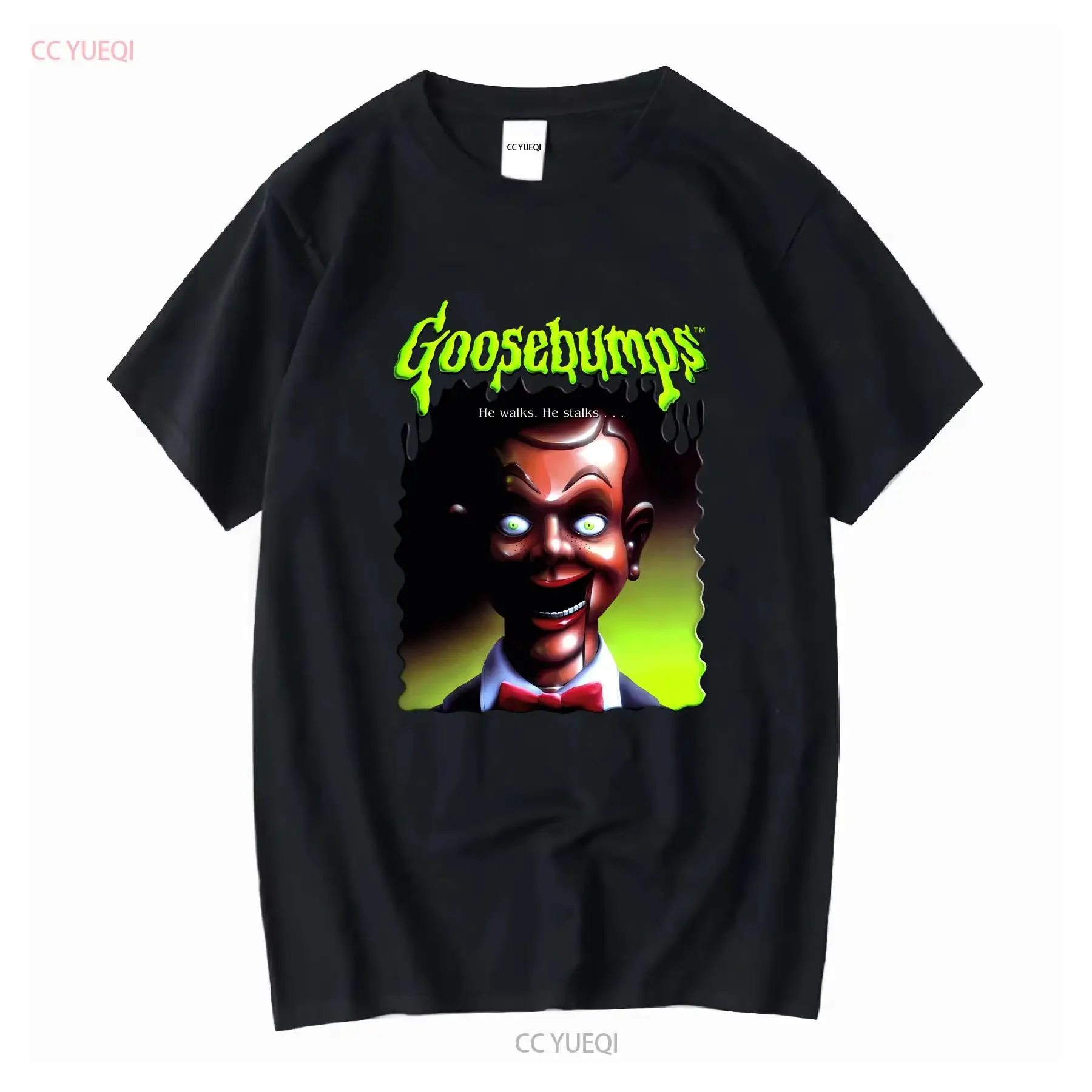 NWT Mens Goosebumps Slappy Dummy RL Stine Camiseta de Halloween Talla M Mangas largas o cortas Gráfico lavado vintage Moda suave