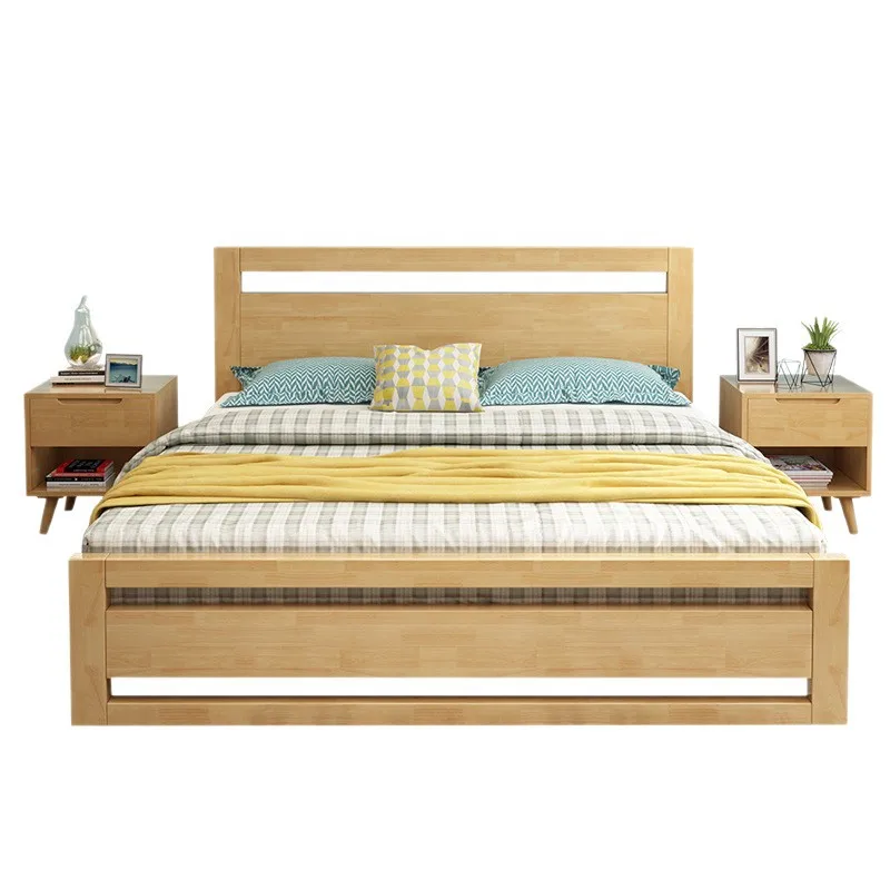 Nordic solid wood bed 1.5m rental house rental Japanese character apartment 1.8m single bed household pure solid wood storage
