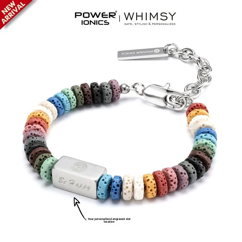 

POWER IONICS Original Volcanic Stone Bracelet, Hip-hop Splicing Dopamine Rainbow Bracelet