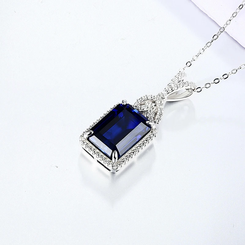 Qian Heng NEW 925S Blue sapphire Necklace 925 Sterling Silver with Chain Pendant Fashion for Women Gemstone Daily Gift