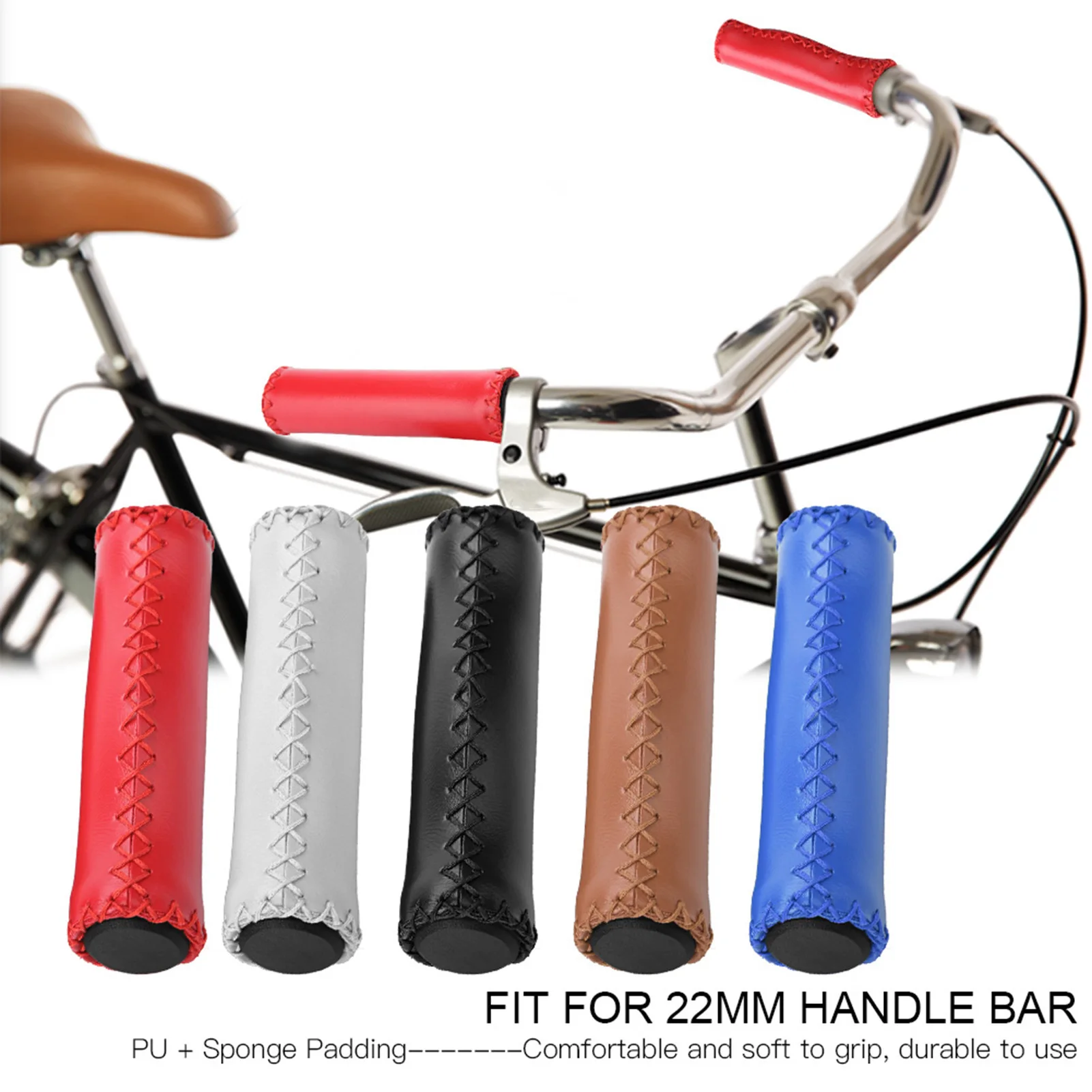 

1 Pair Retro Grip Universal Hand Sewn Grip PU Leather Grip Bicycle Grip Shock Absorbing Folding Bike Scooter Bike Handlebar
