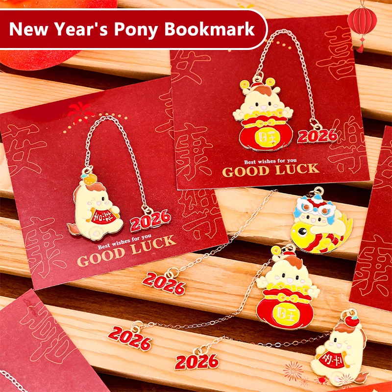 

1/6 шт. металлические закладки в виде лошади к Китайскому Новому году, студенческие канцелярские товары, милые подвески с животными на удачу, тематические украшения для рукоделия, подарок