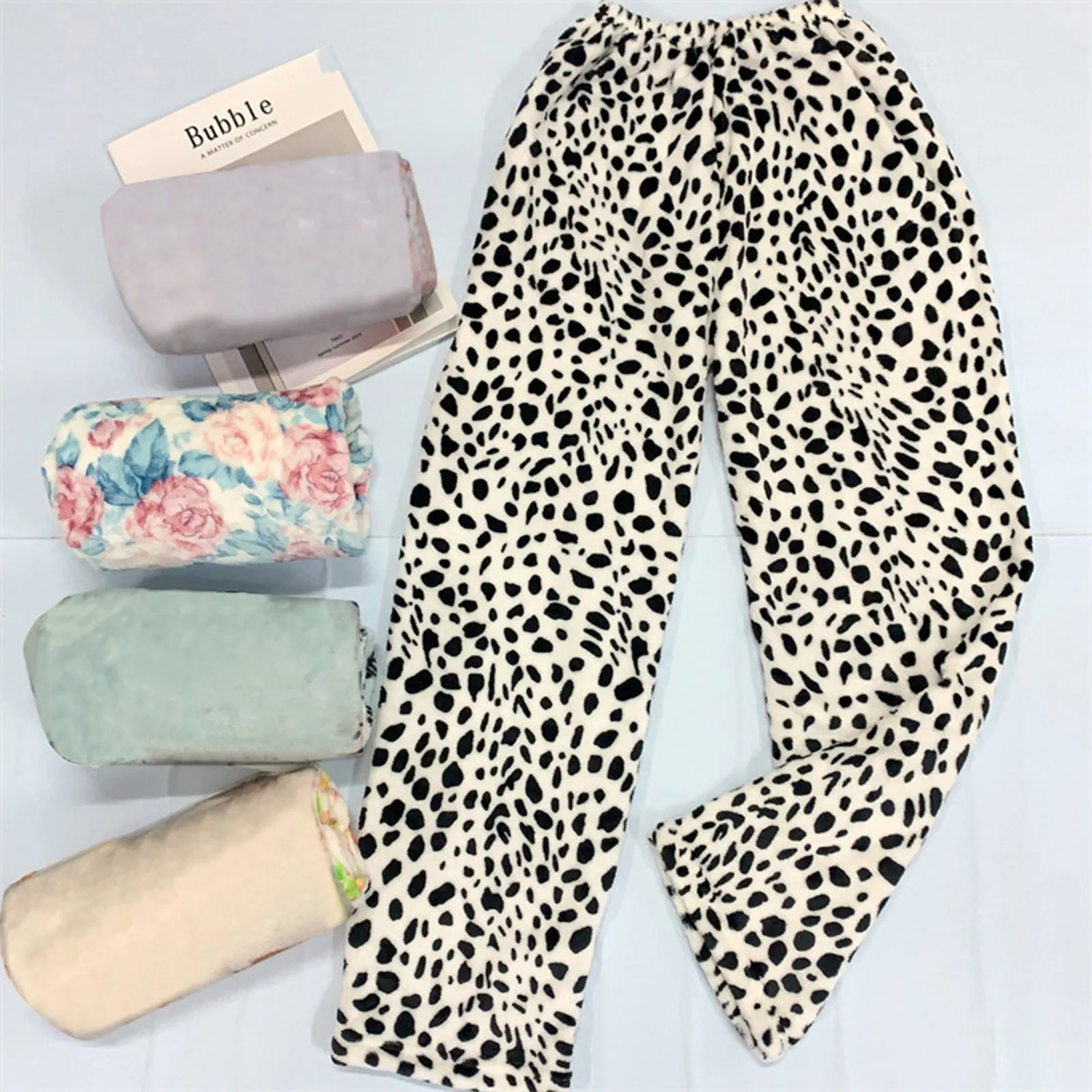 

Women Flannel Pajamas Autumn And Winter Thick Warm Elastic Waist Casual Home Pants Loose Comfortable Wide Leg Trouser