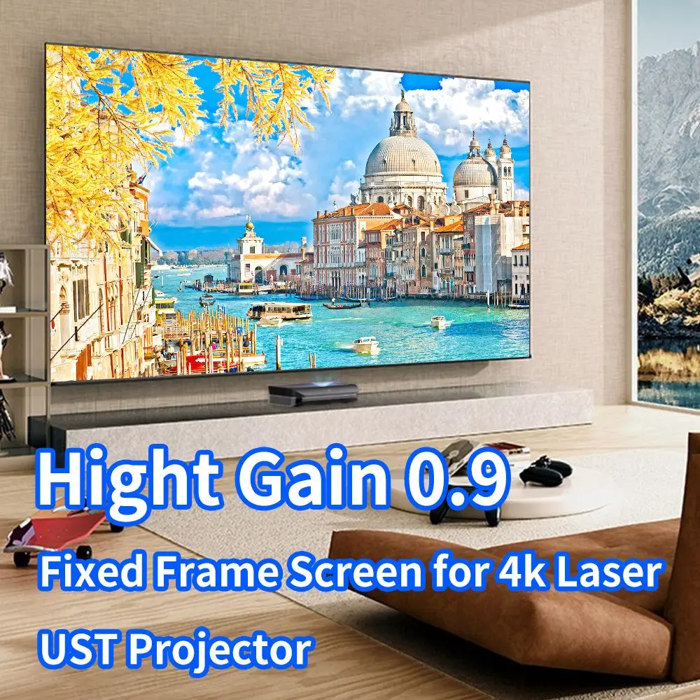 

PET Crystal HBSP 4K 100/120 inch Fixed Frame Ultra Short Throw UST CLR Screen Ambient Light Rejecting ALR Gray Projector Screen