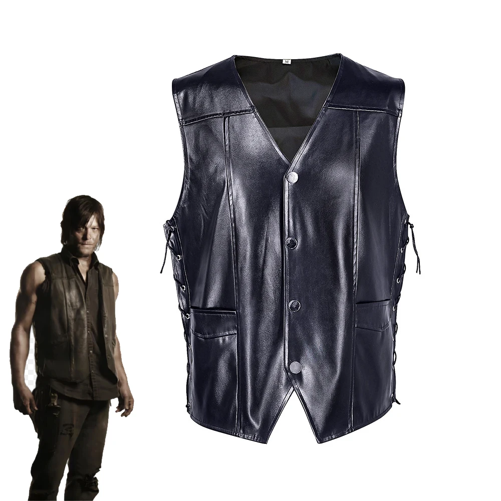 داريل ديكسون تأثيري حلي الرجل بولي Leather سترة جلدية سوداء دراجة نارية سترة باردة سترة هالوين حفلة الزي غير رسمي