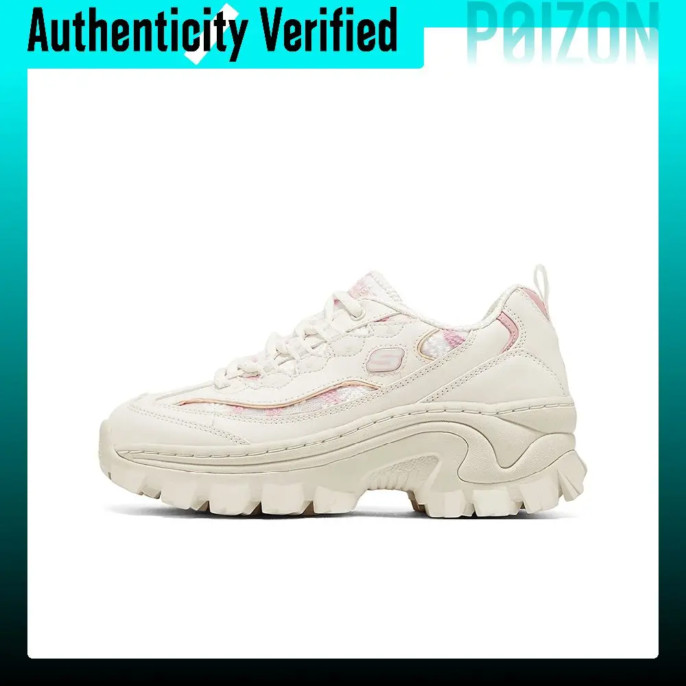 Skechers Lace Platform Shoes Breathable Mesh Height Increasing Low top Chunky Sneakers Women's White Pink 177229-WPK