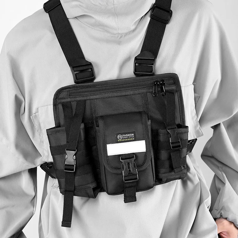 Homefish Reflektierende Hip-Hop-Streetwear-Taktische Brusttasche, verschleißfest, mit mehreren Taschen, Brustwestentasche für Studenten – Detail 2