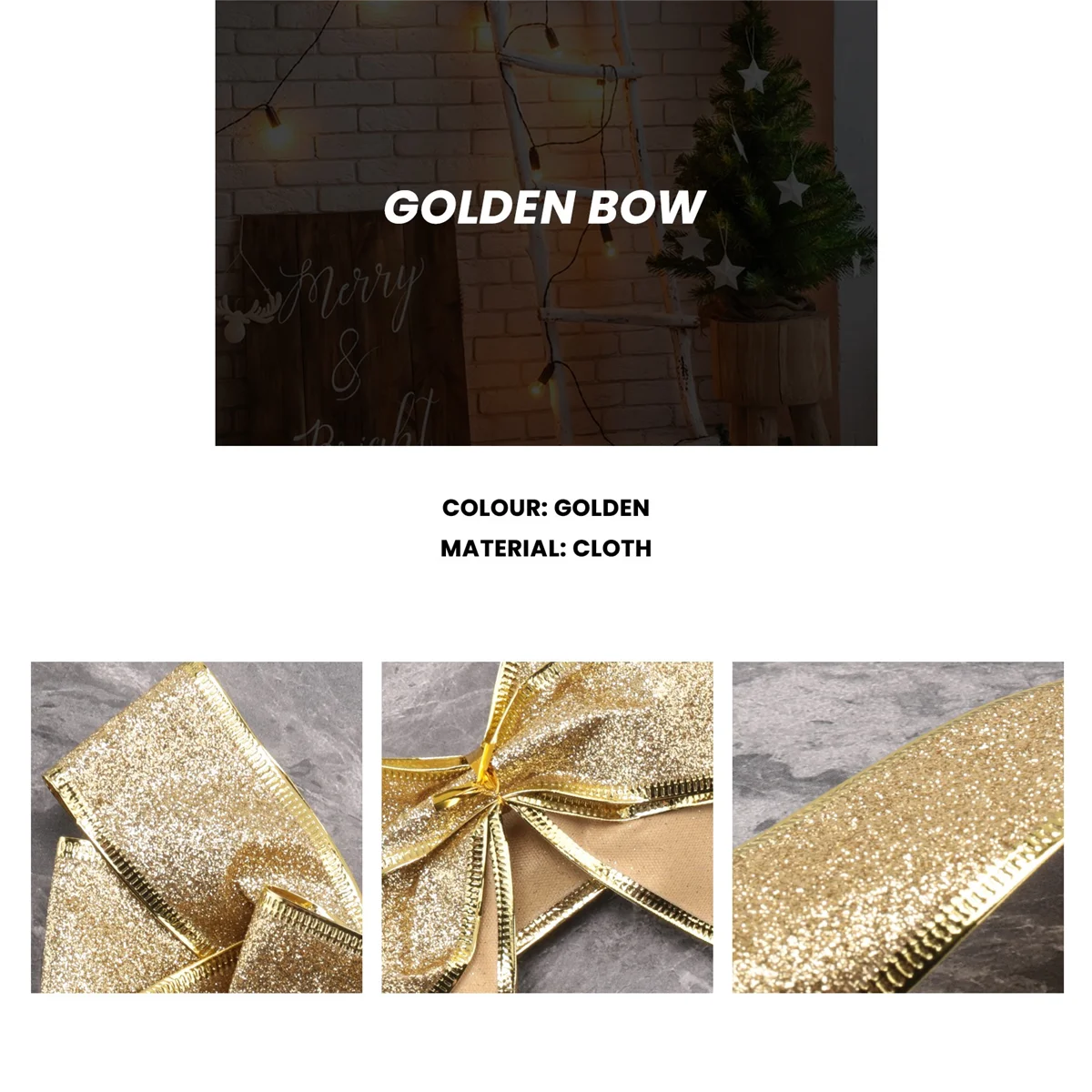 10 шт., украшения для рождественской елки, банты, лента, золото 25x21 см, рождественские украшения