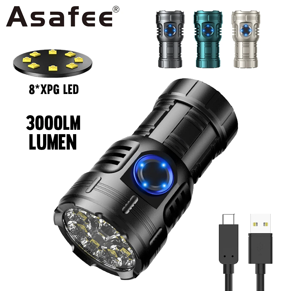 Asafee XPG LED 3000LM Floodlight SOS Red Light Torch 8CM Mini Flashlight Rechargeable Lamp Tail Magnetic Outdoor Camping