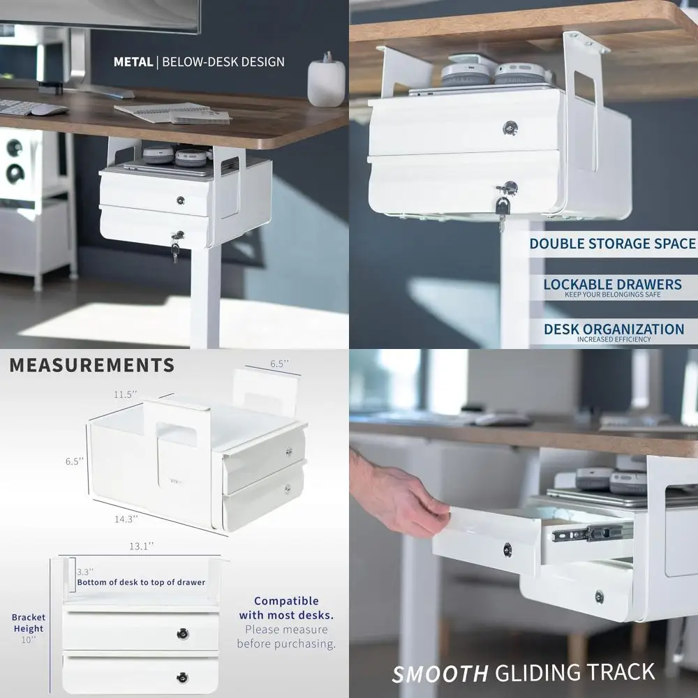 

13 Inch Double Stacked Lockable Slide-Out Desk Drawer Organizer, White