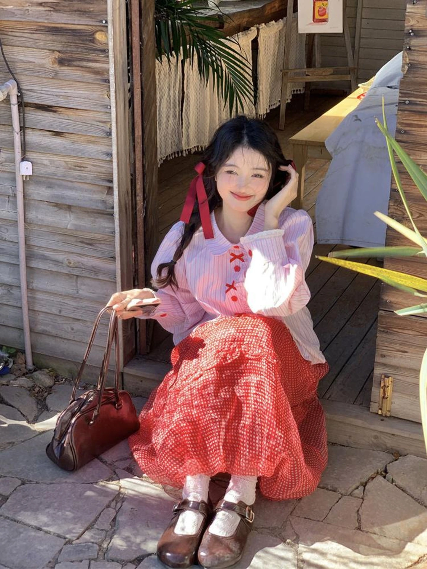 

Женская рубашка в полоску с длинным рукавом и воротником-стойкой в милом стиле, весна 2026, модная повседневная рубашка премиум-класса