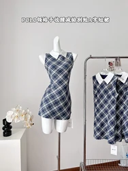 Summer Korean Fashion Graduation Mini Gyaru Plaid Preppy Sleeveless Dress Women 2000s Frocks Mori Girl One-Piece Aesthetic Party