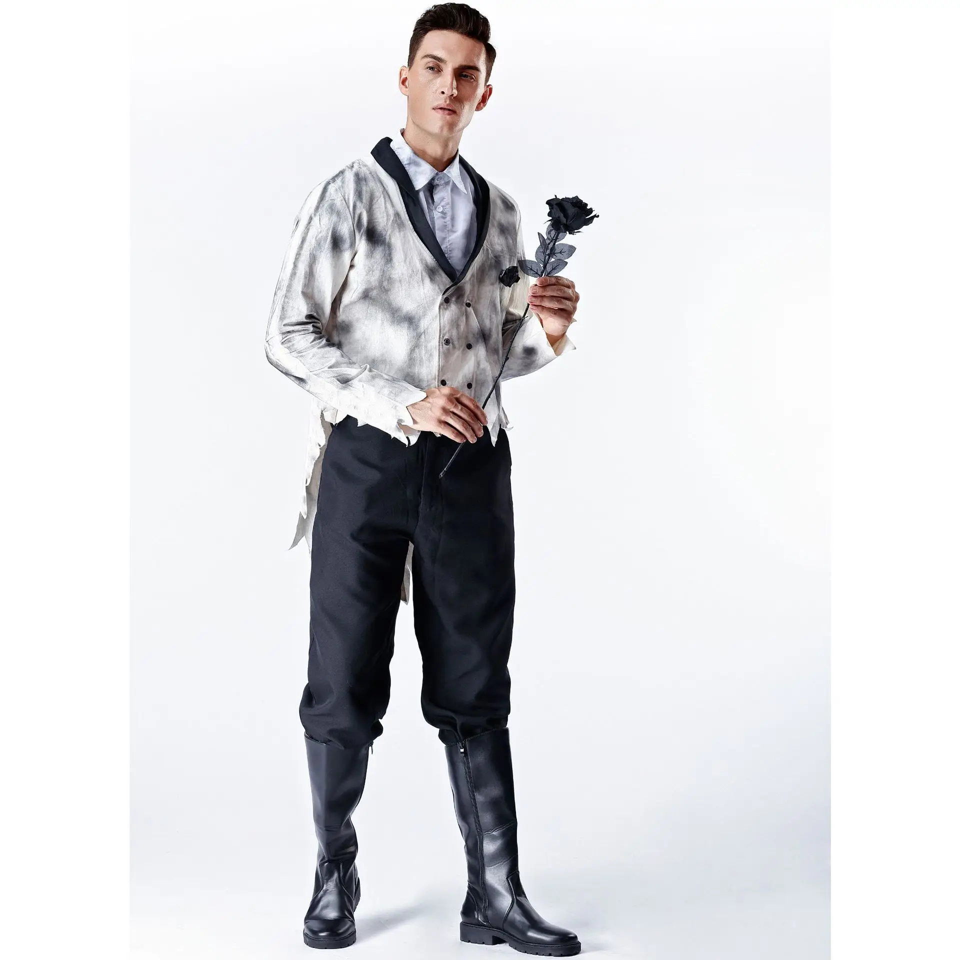 Graues Geisterbraut- und Bräutigam-Kostüm, Cosplay-Paar-Kostüm, Halloween-Vampirkostüme, Karnevalsparty, Erwachsenen-Outfits für Männer und Frauen. – Detail 12