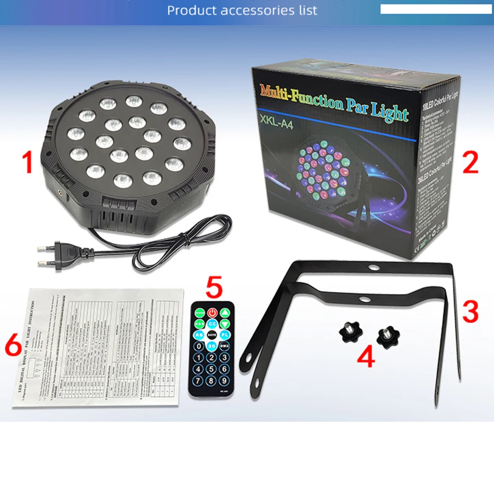 Lumières de scène DJ avec télécommande, 9 modes d'éclairage, 18 LED RVB, lampe de scène LED portable pour mariage et anniversaire, directeur DMXorgDirector