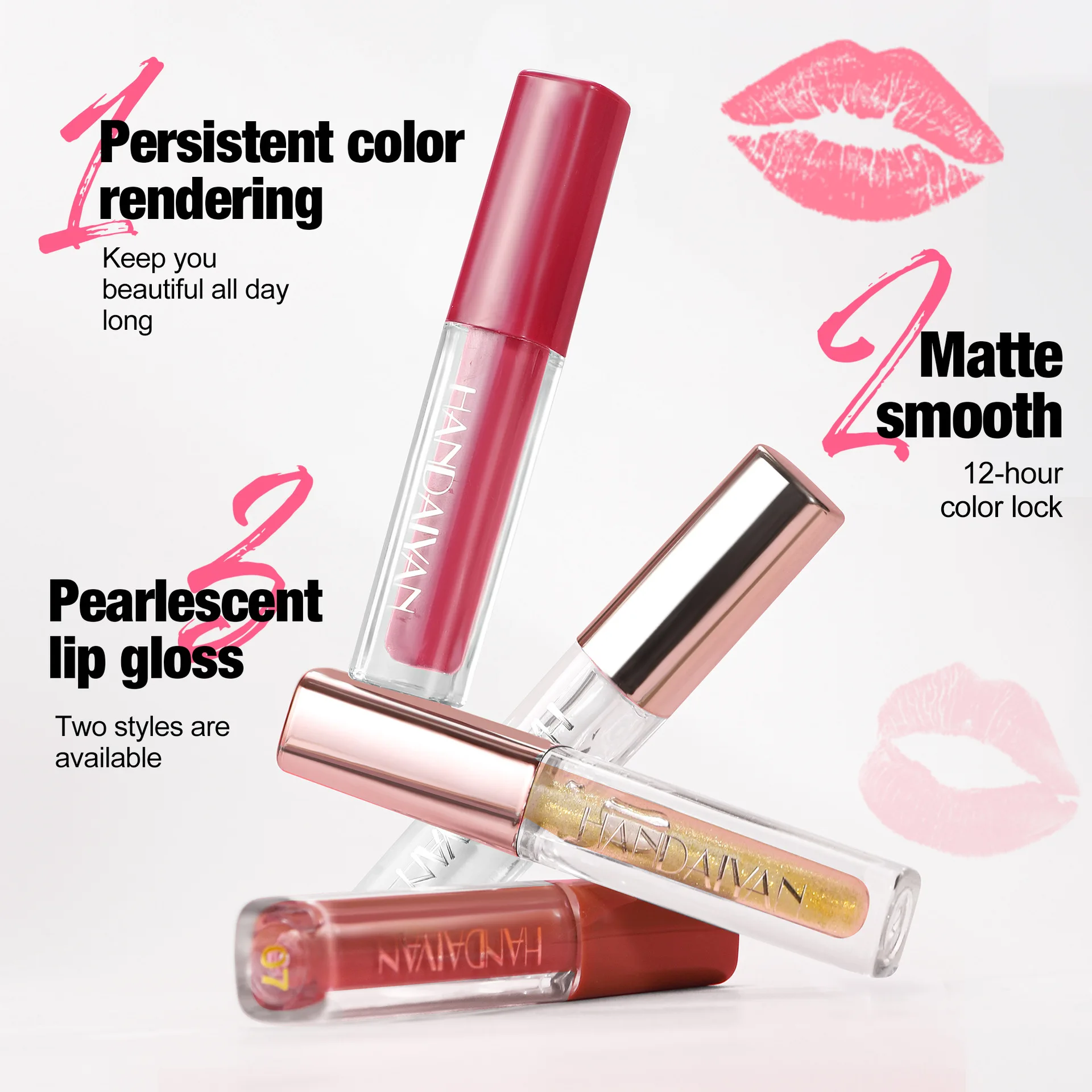 Set di lucidalabbra a lunga durata a 4 colori Impermeabile a prova di trasferimento Opaco Lip Stain Cosmetici Lip Plumper Gloss per la bellezza delle donne