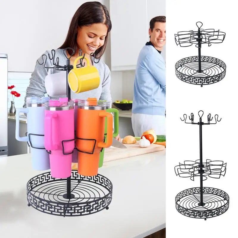 

Water Bottle Rack Carbon Steel Mug Racks For Counter 360 Degree Rotating Stylish Space Saving Coffee Mug Stand For Kitchen