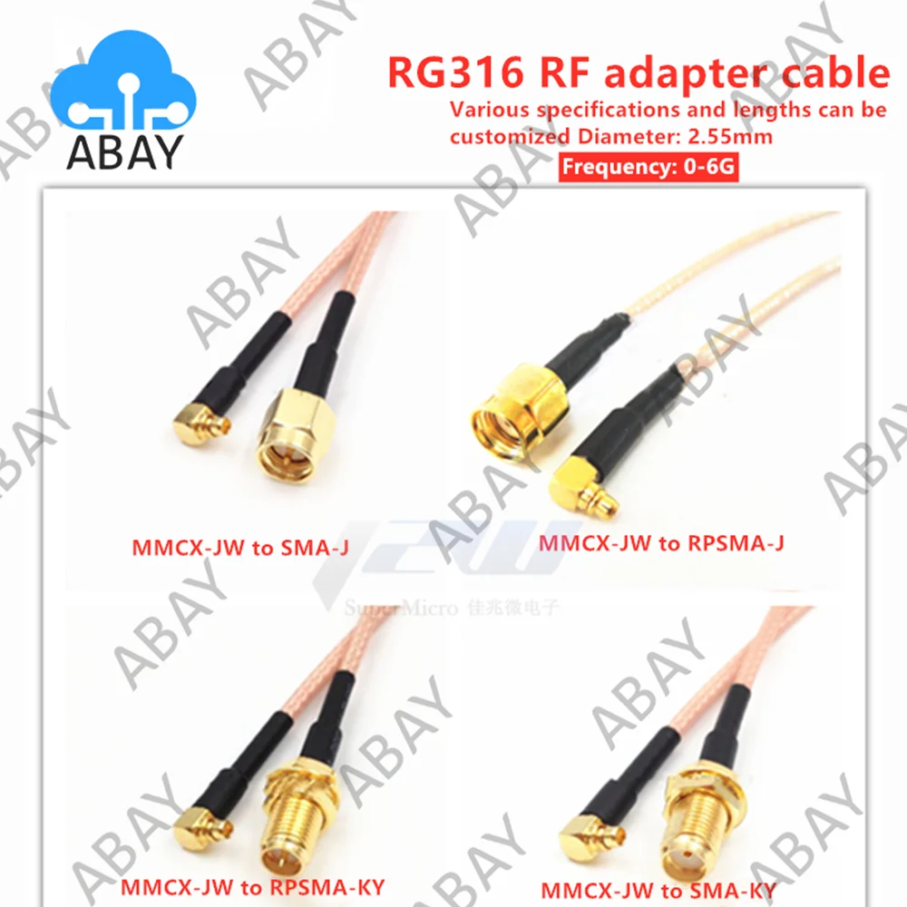 2Pcs 20cm MMCX-JW Curved Male to SMA-J / SMA-KY / RPSMA-J / RPSMA-KY Female Male RG316 Line SMA to MMCX Extension Cable