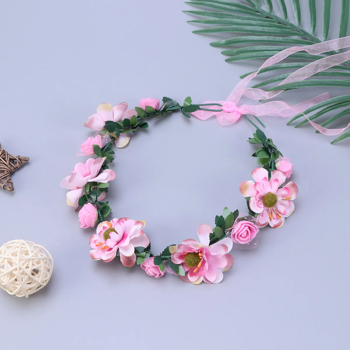 Simulation Flower Crown Bohemia Floral Headband Forehead Hair Band Beach Wreath Headpiece for Birthday Honeymoon Celebration