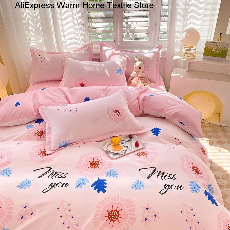 Imagem -05 - Capa de Edredão Xadrez Laranja Lençol Fronhas Gêmeo Completo Duplo Tamanho Conjunto de Cama Floral Decoração para Crianças Meninas Casa