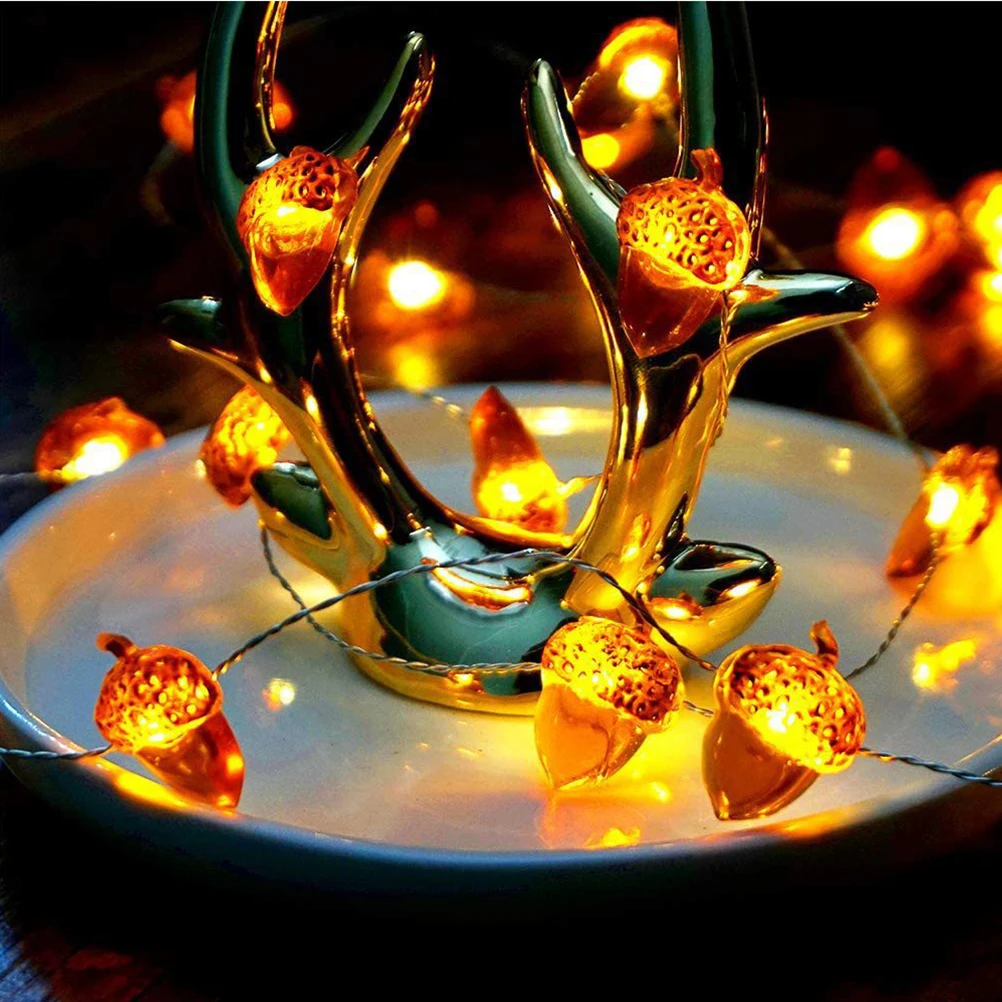 

LED Acorn String Garland Fairy Lights Thanksgiving Flower for Decoration Strung Indoor Decorative Acorns Decorations